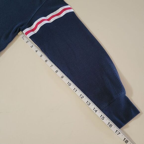 Hollister Navy Waffle-knit Long Sleeve Boyfriend Crop Crew with Varsity Stripes - Picture 9 of 16